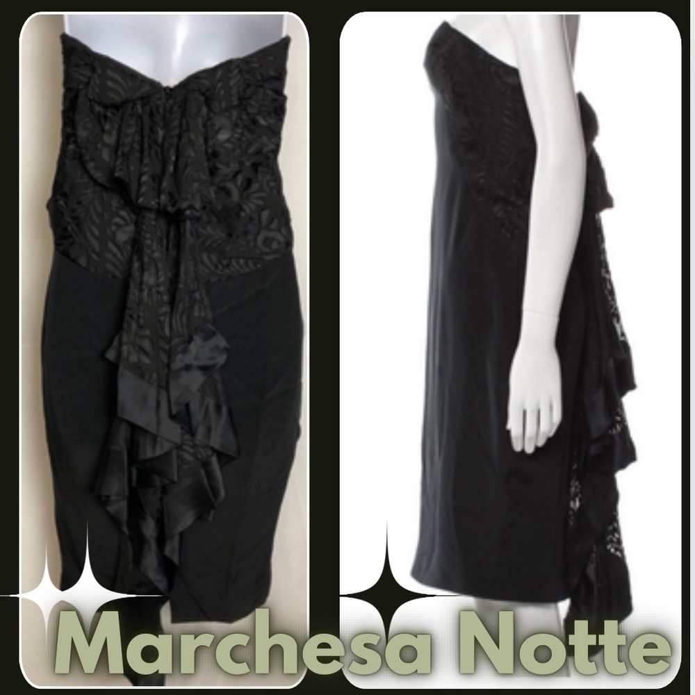 Marchesa Notte, Silk Dress,Black,Ruffle Embellishment,Strapless,Stunning,Size 2 - Picture 5 of 10